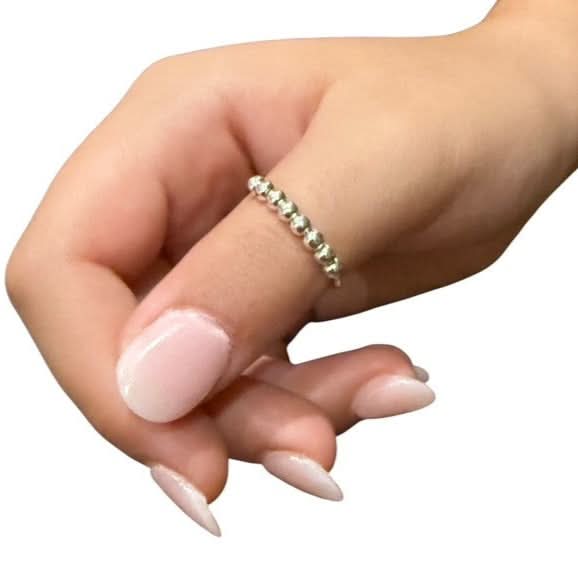 Soho Fidget Ring - Sterling Silver Adjustable with 8 Rolling Beads for Anxiety and Sensory Support
