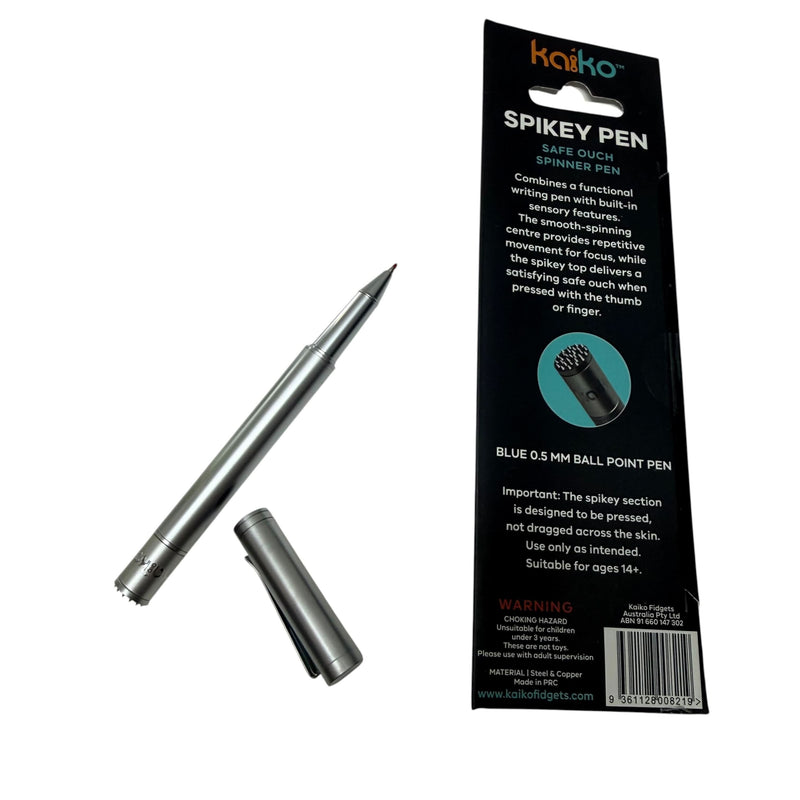Spikey Spinner Pen by Kaiko with black metal body, spinner and textured Spikey top