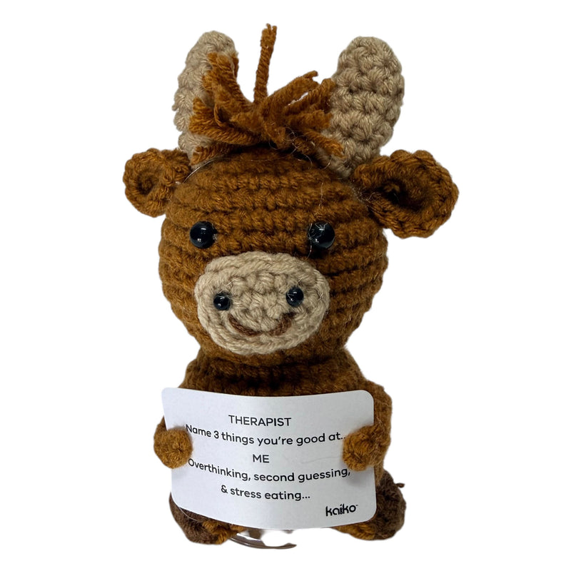 Therapist overthinking cow handmade crochet critter