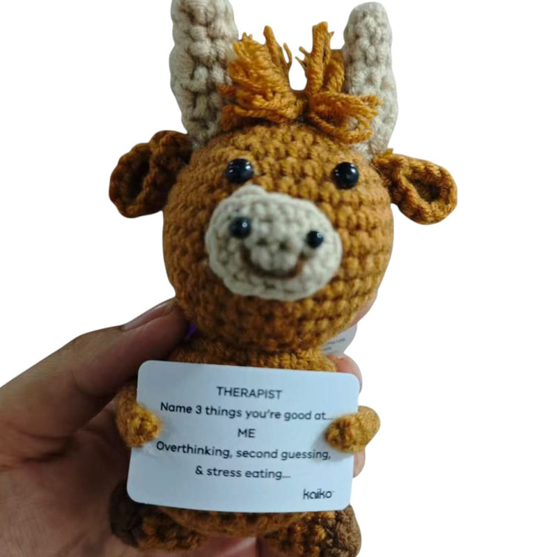 Cow crochet critter with therapist message