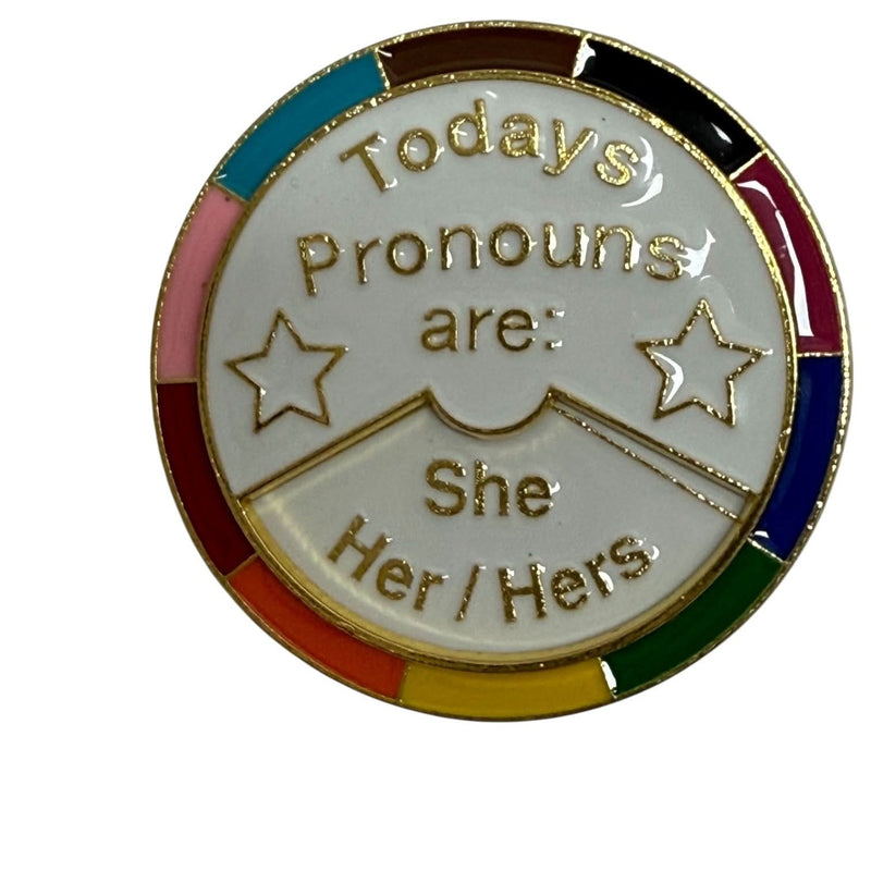 Today's Pronouns are... Rotating Metal XL Pin Badge
