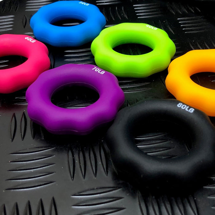 Set of 6 Contoured Silicone Hand Grips - 6 Different Strengths